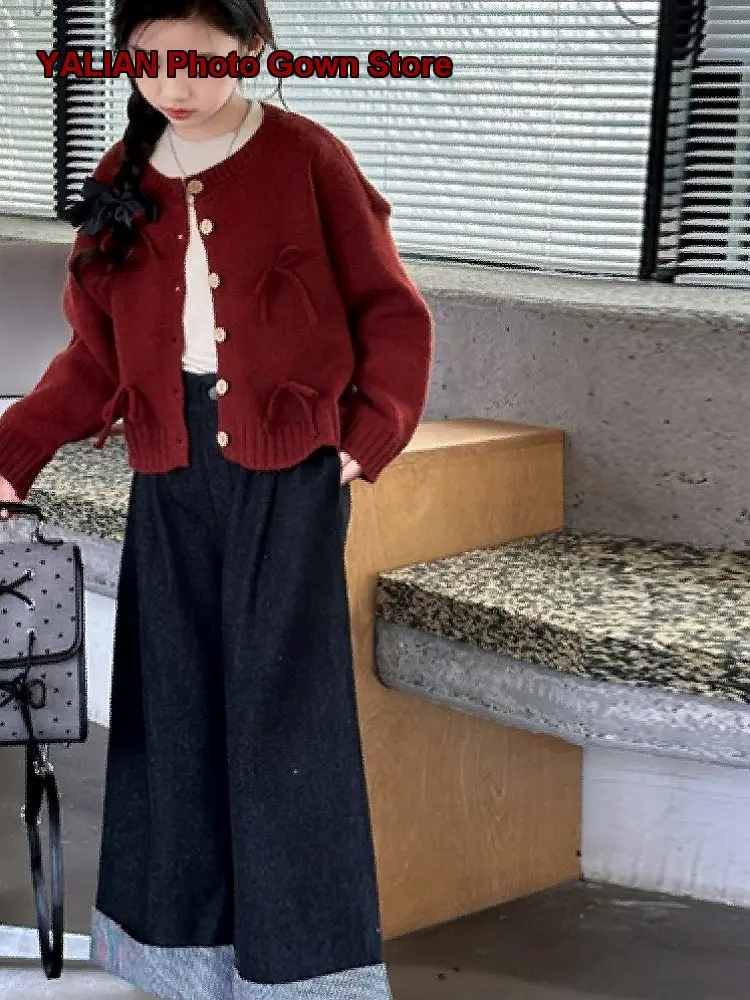 Girls Cardigan 2025 Spring Autumn Lazy Style Stand Collar Knit Top Little Kids
