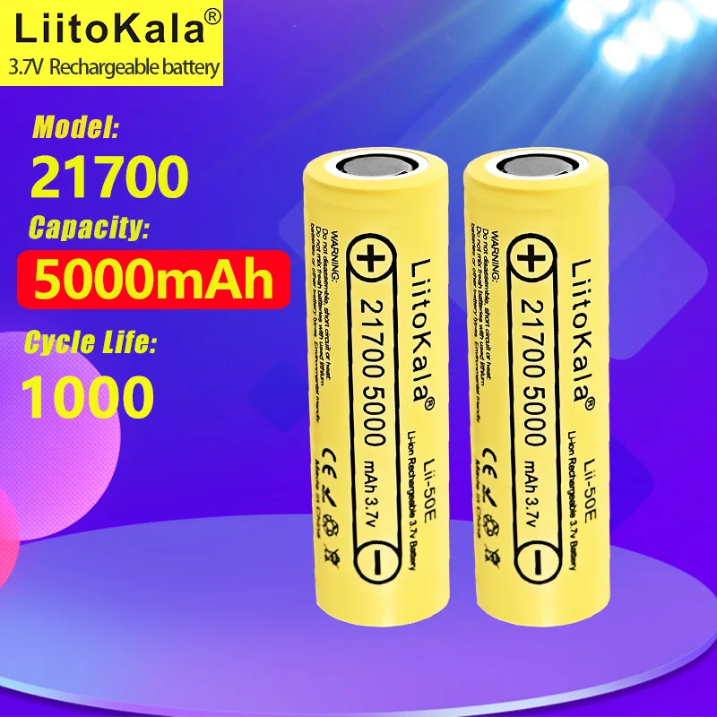 LiitoKala Lii-50E 21700 5000mah Rechargeable Battery 3.7V 5C discharge High Power batteries For High-power Appliances