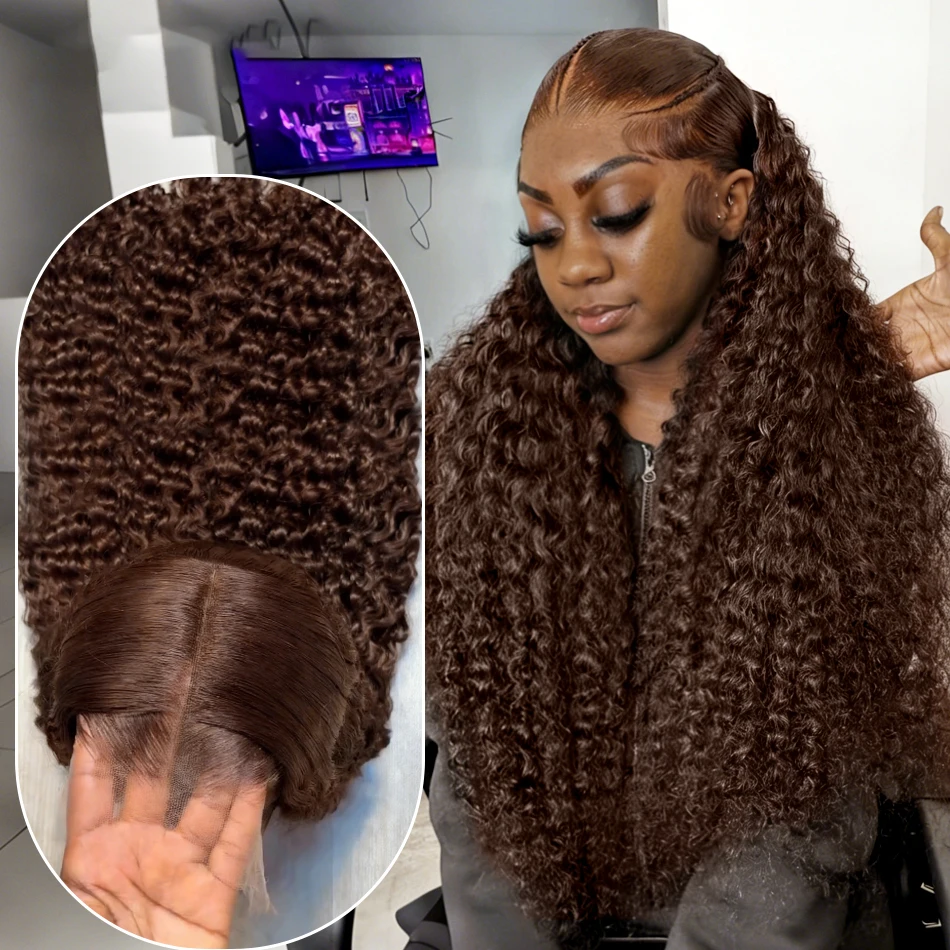 220% 13x4 Chocolate Brown HD Lace Front Wig 13x6 Deep Water Wave Lace Frontal Wig PrePlucked Colored Brown Kinky Curly Wet And Wavy Human Hair Wigs For Black Women