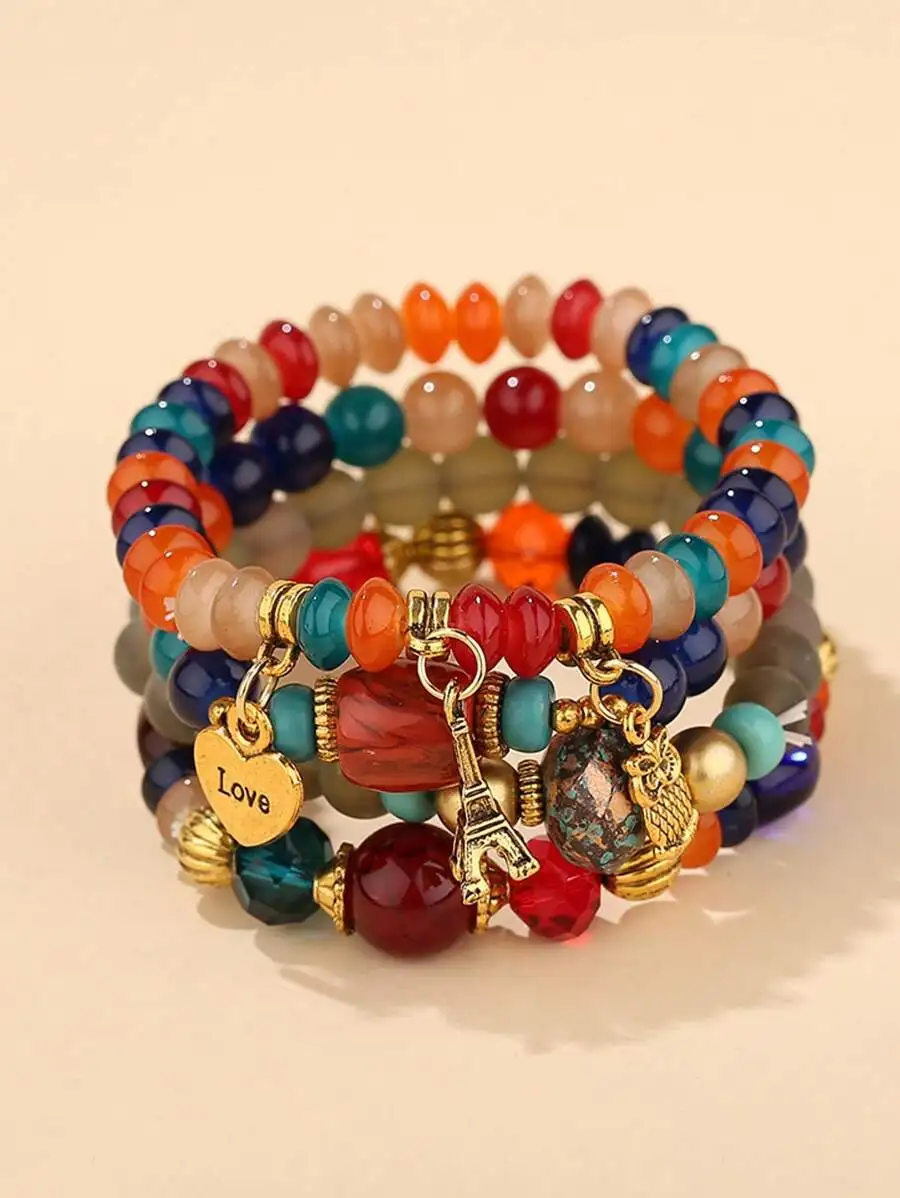 1 Set Of 4pcs Boho Style Decor Pendant Jewelry Set Including Bracelet, For Women