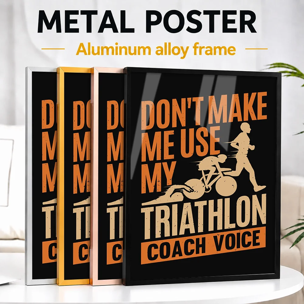 Triathlon Coach Framed Metal Print Customized Photo Outdoor Adventure Style Wall Art For Training Studio Special Finisher Gift