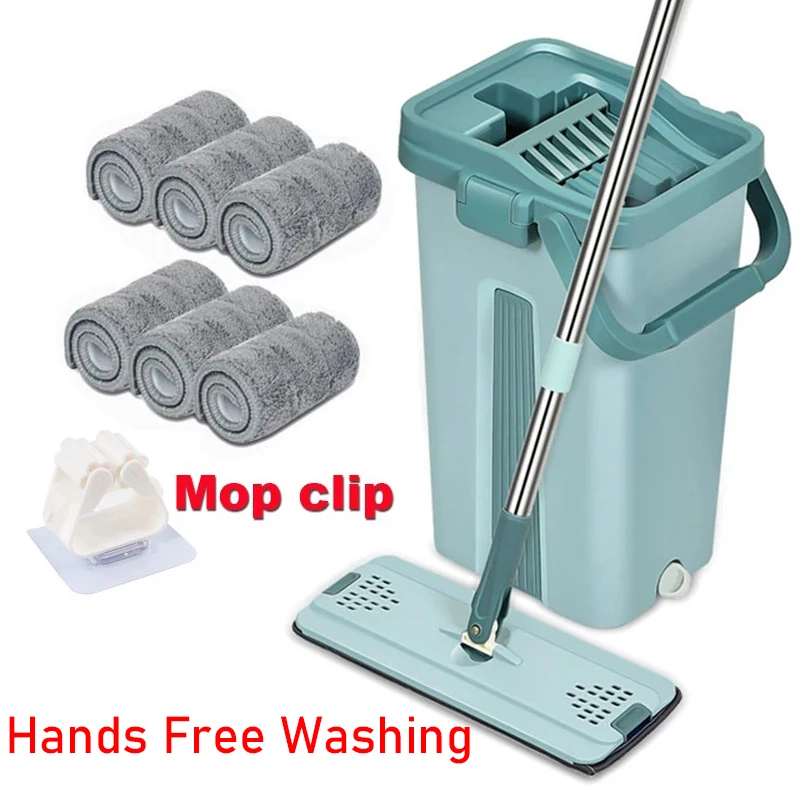 Hands-free Wash Floor Squeeze Mop with Bucket Sewage Separation Wet and Dry 360 ° Clean Flat Mops Set Home Cleaning Tools