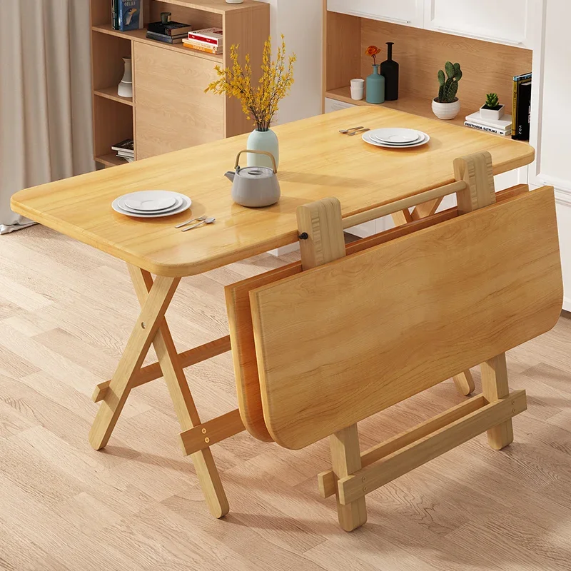 Mesa de comedor de madera maciza plegable para el hogar, pequeño apartamento, mesa cuadrada Rectangular, mesa pequeña Simple