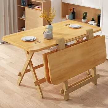 Massief Houten Eettafel Opvouwbaar Huishoudelijk Klein Appartement Eten Rechthoekige Opvouwbare Vierkante Tafel Eenvoudige Kleine Tafel