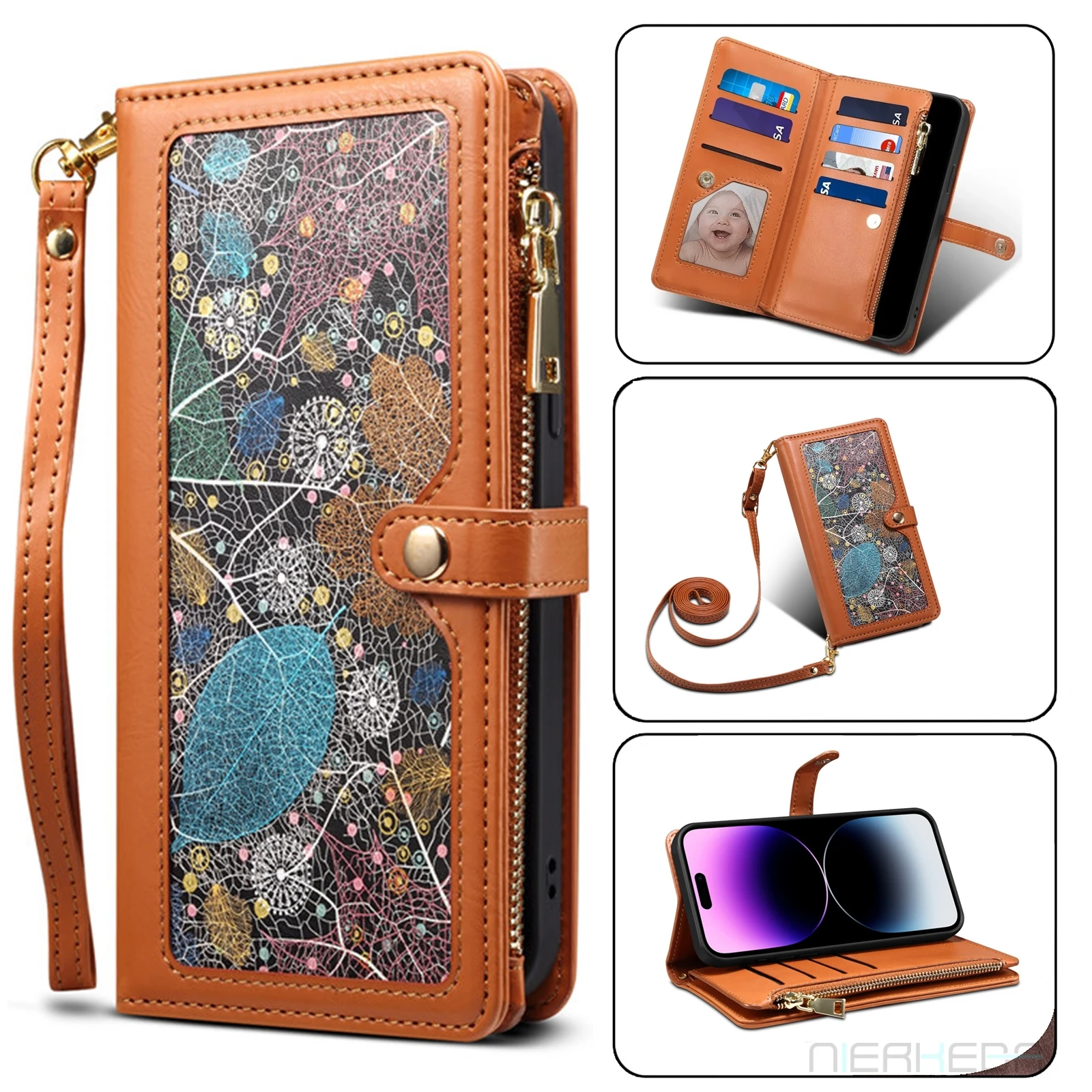 Lanyard Flip Leather Case for Samsung Galaxy S23 Ultra S22 S21 FE S20 Plus Note20 A13 A33 A53 A14 A54 A73 RFID Card Wallet Cover