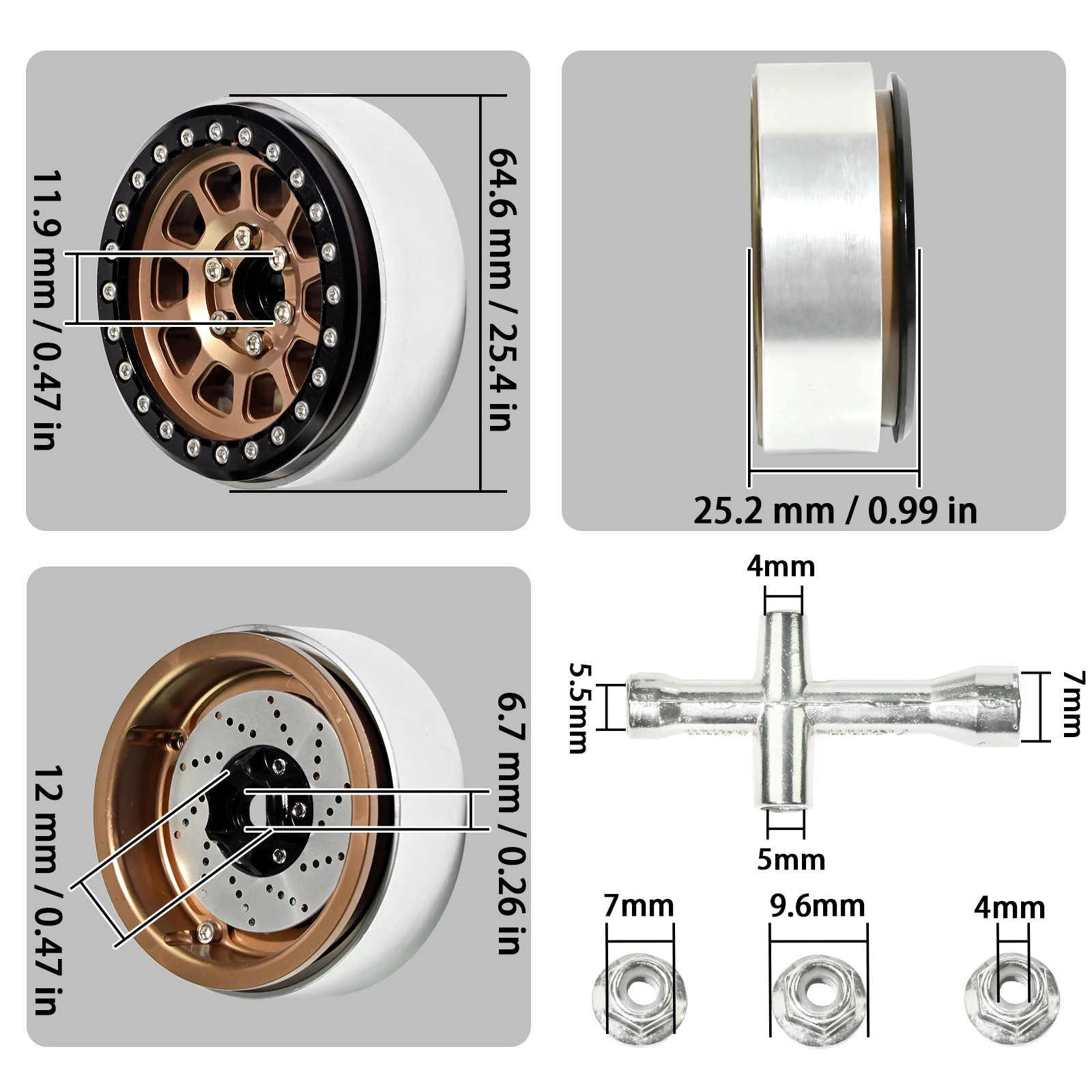 

Комплект из 4 металлических дисков-бэдлоков 2,2 дюйма из алюминиевого сплава для радиоуправляемых краулеров TRX4, TRX6, Axial SCX10 III 1/10