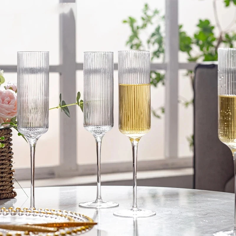 Striped Transparent Goblet Bar Cocktail Champagne Flutes Suitable For Party Handmade Striped Wine Glass Drinkware