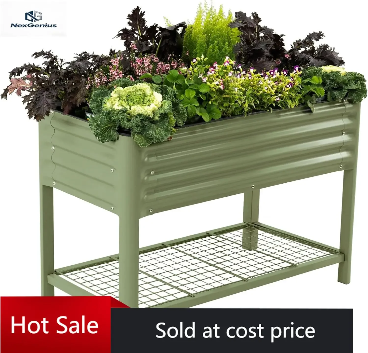 

Elevated Raised Garden Bed-V Series, 2' x 4' Garden Beds with Legs & Storage Rack for Patio Porch, 700 Lbs Weight Capacity, Outd