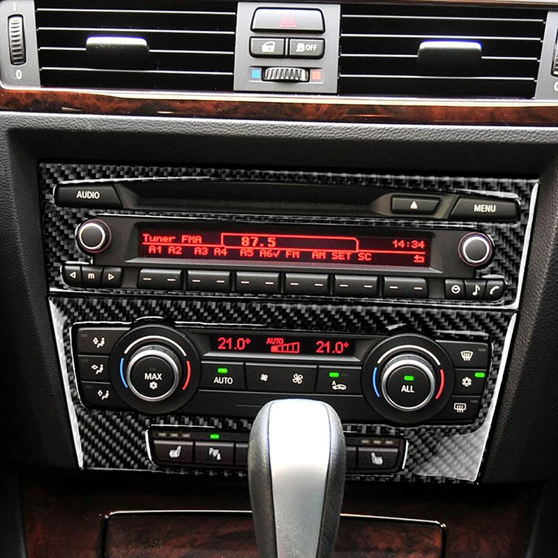Carbon Fiber Car Center Console Gear Control Button Panel Frame Trim Stickers For BMW 3 Series E90 2005-2012 Accessories