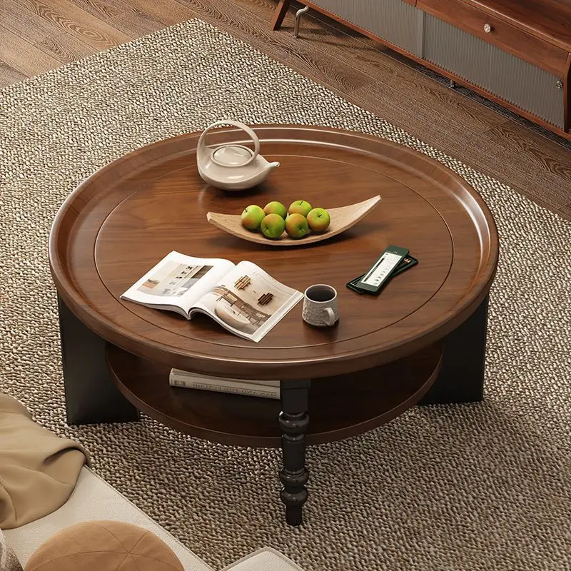 

All solid wood coffee round new Chinese tea small apartment household living room small coffee retro