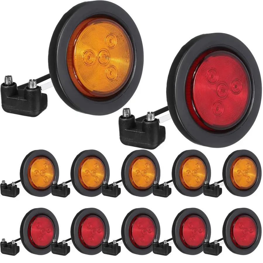 

12 Pcs Led Trailer Marker Lights 2.5 Inch 4 Diodes Flash Mount 12v Round with Rubber Grommets Marker Indicators Lights for Van T