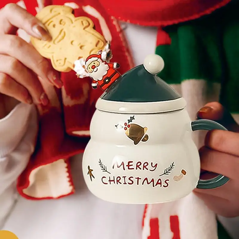 

Christmas Mug 500ml Ceramic Espresso Cup With Christmas Hat Lid And Santa Spoon Juice Cup With Handle For Women Girls Aesthetic