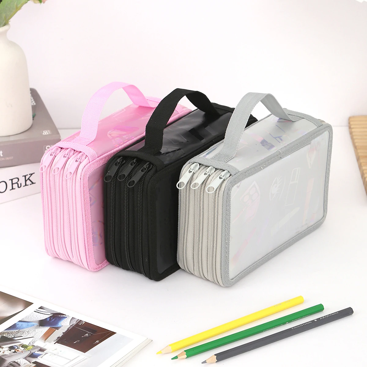 قطعة واحدة من مقلمة رائعة بسحاب ثلاثية الطبقات، حقيبة تخزين قرطاسية محمولة، تستخدم لتخزين أقلام الرصاص للفن والرسم #3