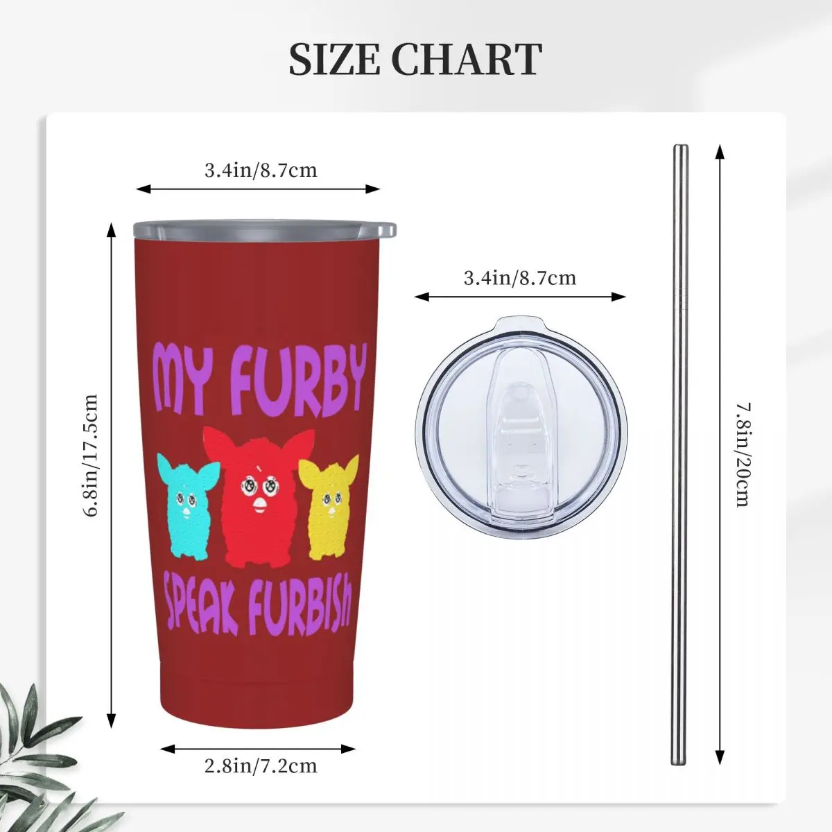 Nightmare Furby Cartoon Robot Toys Stainless Steel Tumbler Vacuum Insulated Mug Thermal Cold Bottle Straws With Lid 20oz