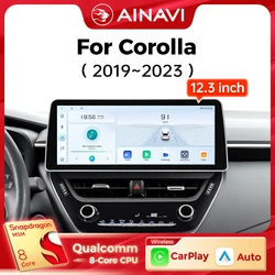 Ainavi 12.3 Inch For Toyota Corolla 2019 2020 2021 2022 2023 E210 Wireless Carplay Android Auto Radio Car Multimedia Player