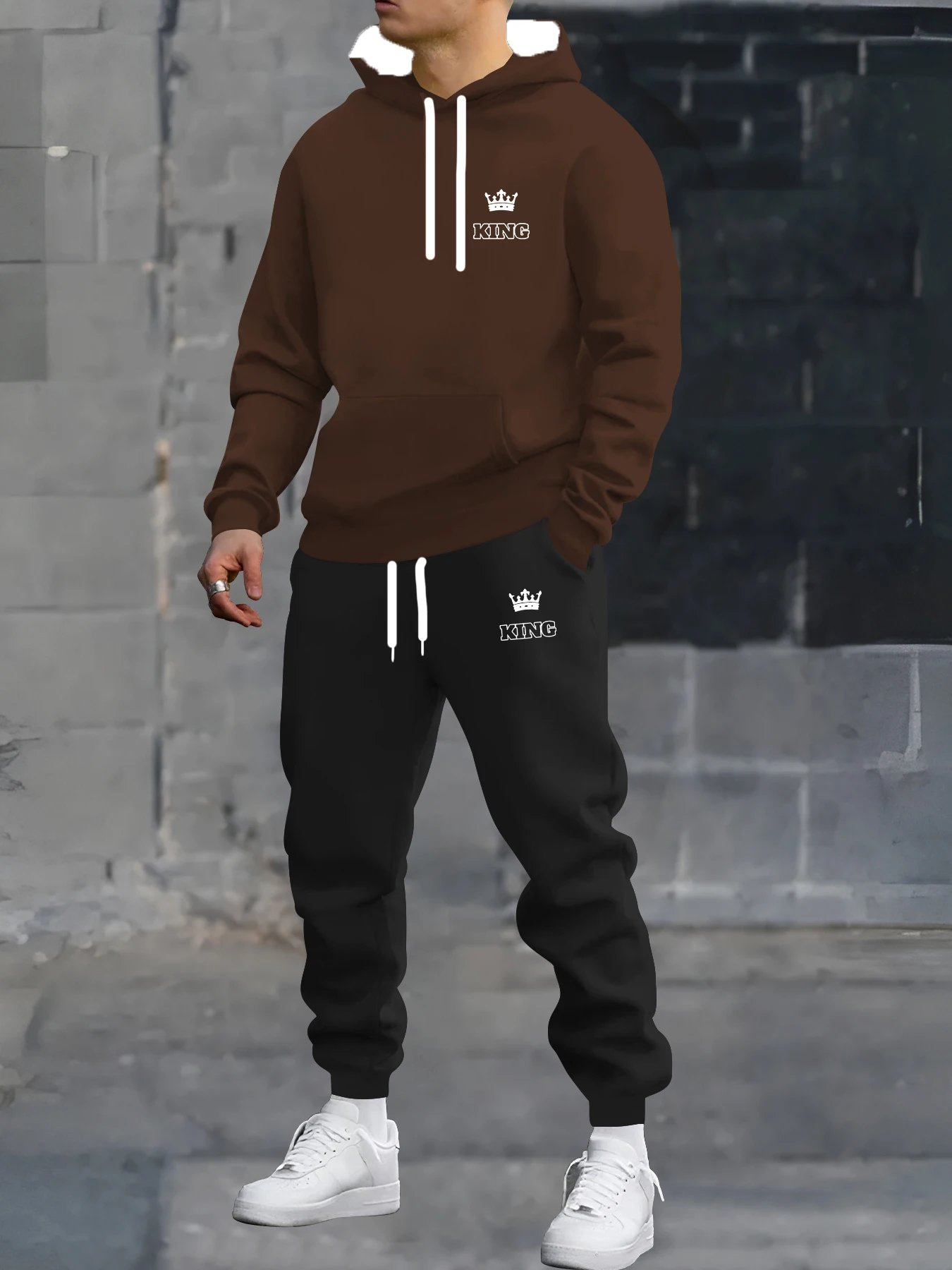

Осенне-зимний мужской комплект с капюшоном, мужской комплект с принтом королевского алфавита, уличная одежда, спортивный комплект, быстросохнущие толстовки, комплект из 2 упаковок