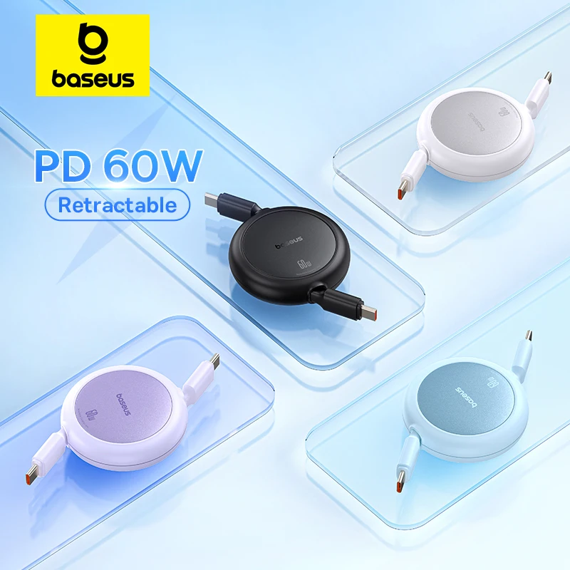 Baesus Wysuwany kabel USB C 60W do iPhone'a 16 15 Plus Pro Max Kabel do szybkiego ładowania do MacBooka iPad Kabel typu C do Xiaomi