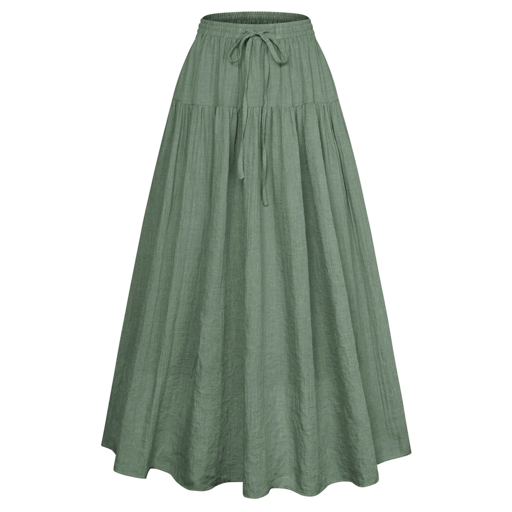 

SD Women Skirts Retro Renaissance Swing Skirt High Waisted Elastic Drawstring Waist A-Line Maxi Skirt