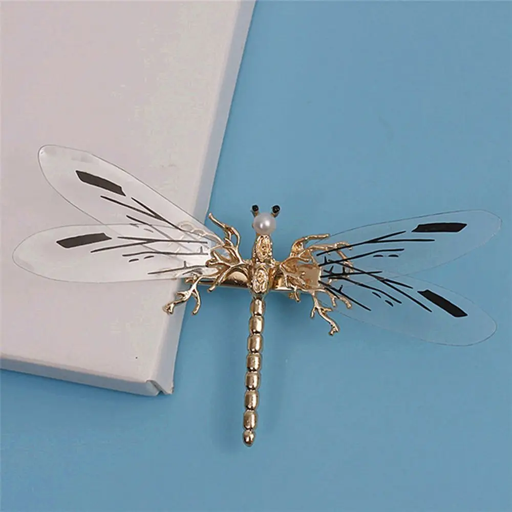 

Crystal Barrettes Women Bridal Bride Pearl Jewelry Dragonfly Hairpins Gold Wedding Headdress