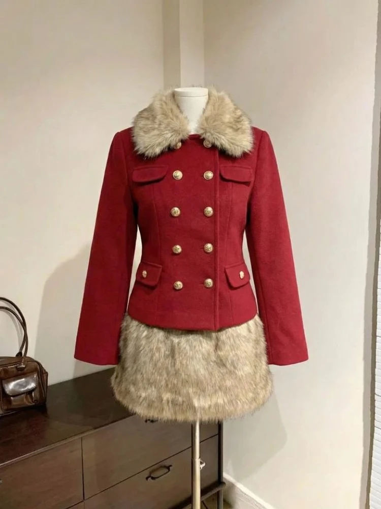 

Весенний французский винтажный элегантный новый комплект из 2 предметов: женское ретро-пальто из искусственного меха + повседневная юбка. Модная корейская одежда для женщин 2026