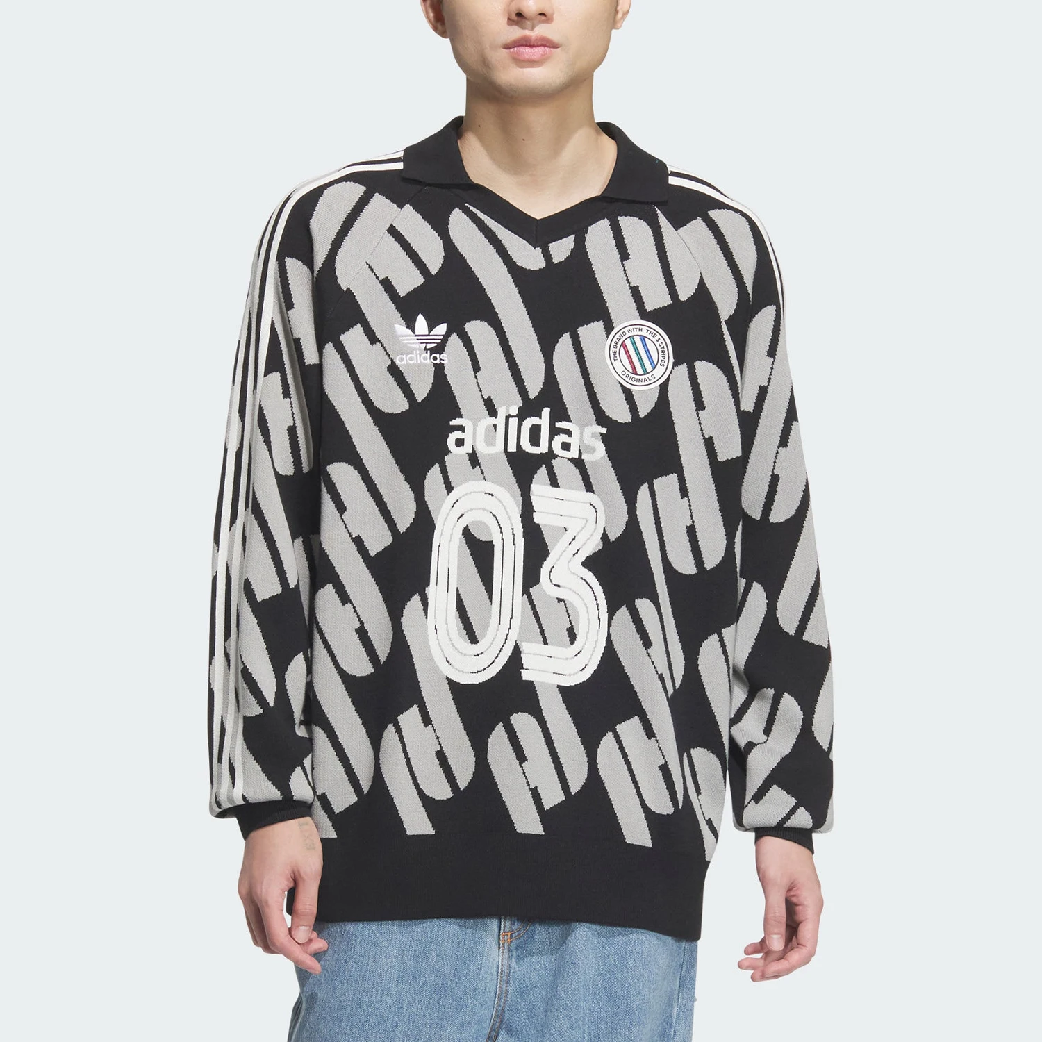 

Adidas genuine clover men's and women's collar fashionable sports pattern sweater JL8369