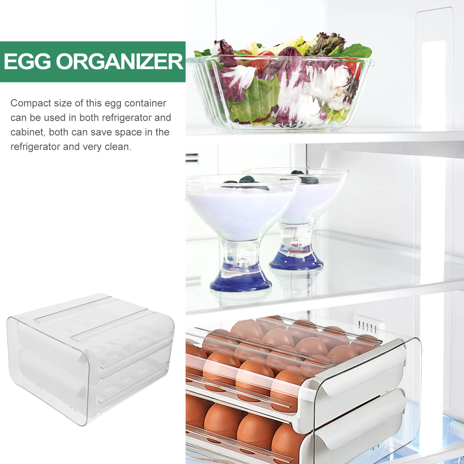 

Двойной прозрачный контейнер для хранения яиц на 32 отделения, выдвижной органайзер для яиц в холодильник, пластиковый держатель для яиц
