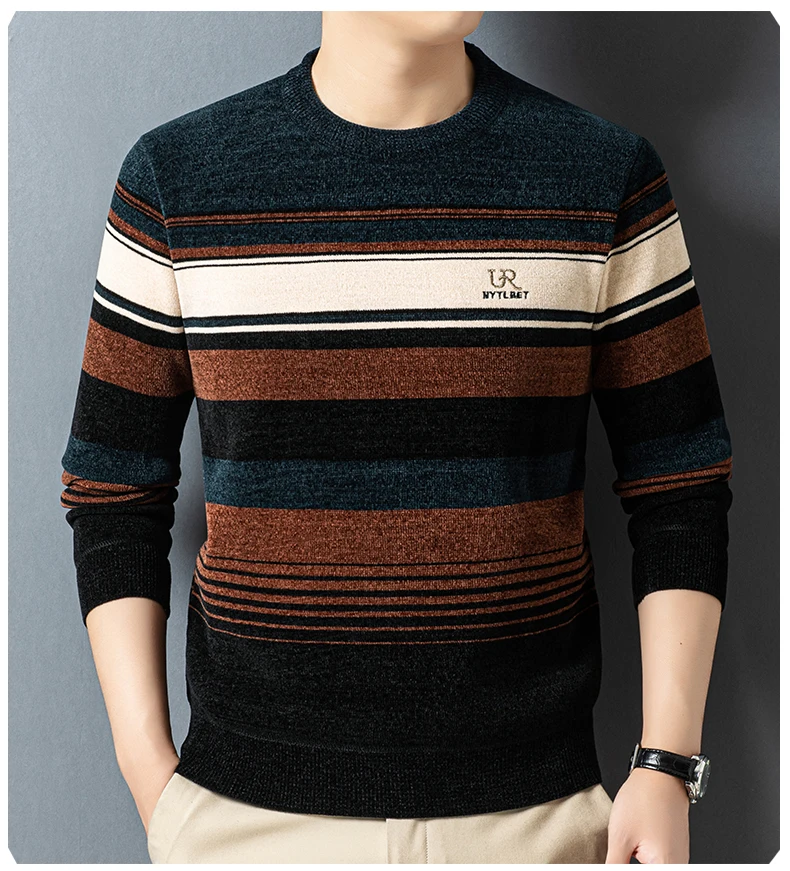 Maglione invernale di fascia alta 2025 Top da uomo, di mezza età e anziani con maglione lavorato a maglia girocollo spesso e peluche