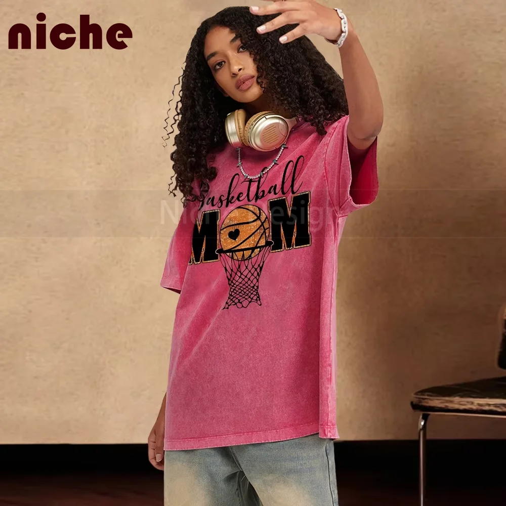 

Unisex Vintage Washed T-shirt Basketball Print Oversize Retro Stylish Tee Trendy Handsome Casual Graphic Tee