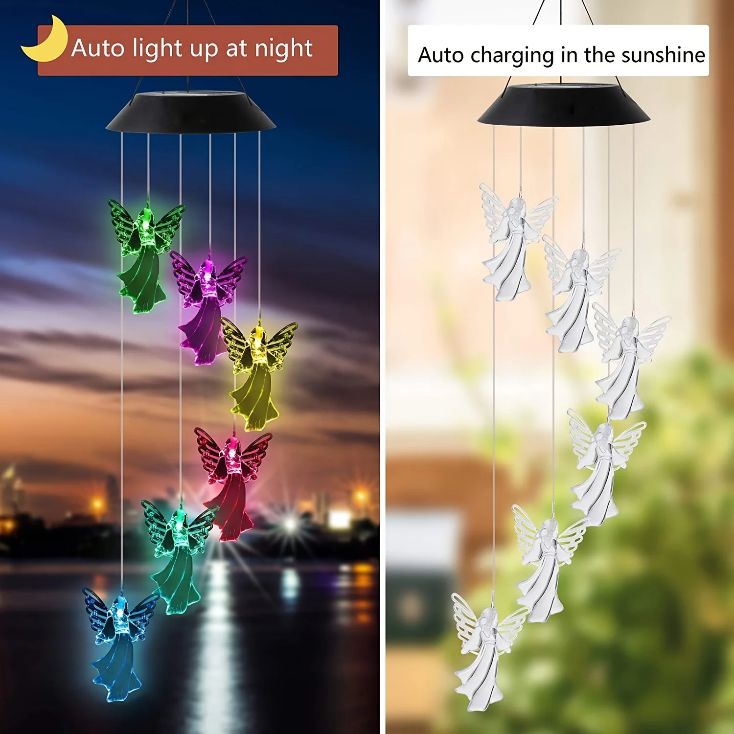 Angel Solar Wind Chimes Light Solar Flying Fairy Pendant Outdoor Waterproof for Garden Yard Christmas Decor Light Gardening Gift