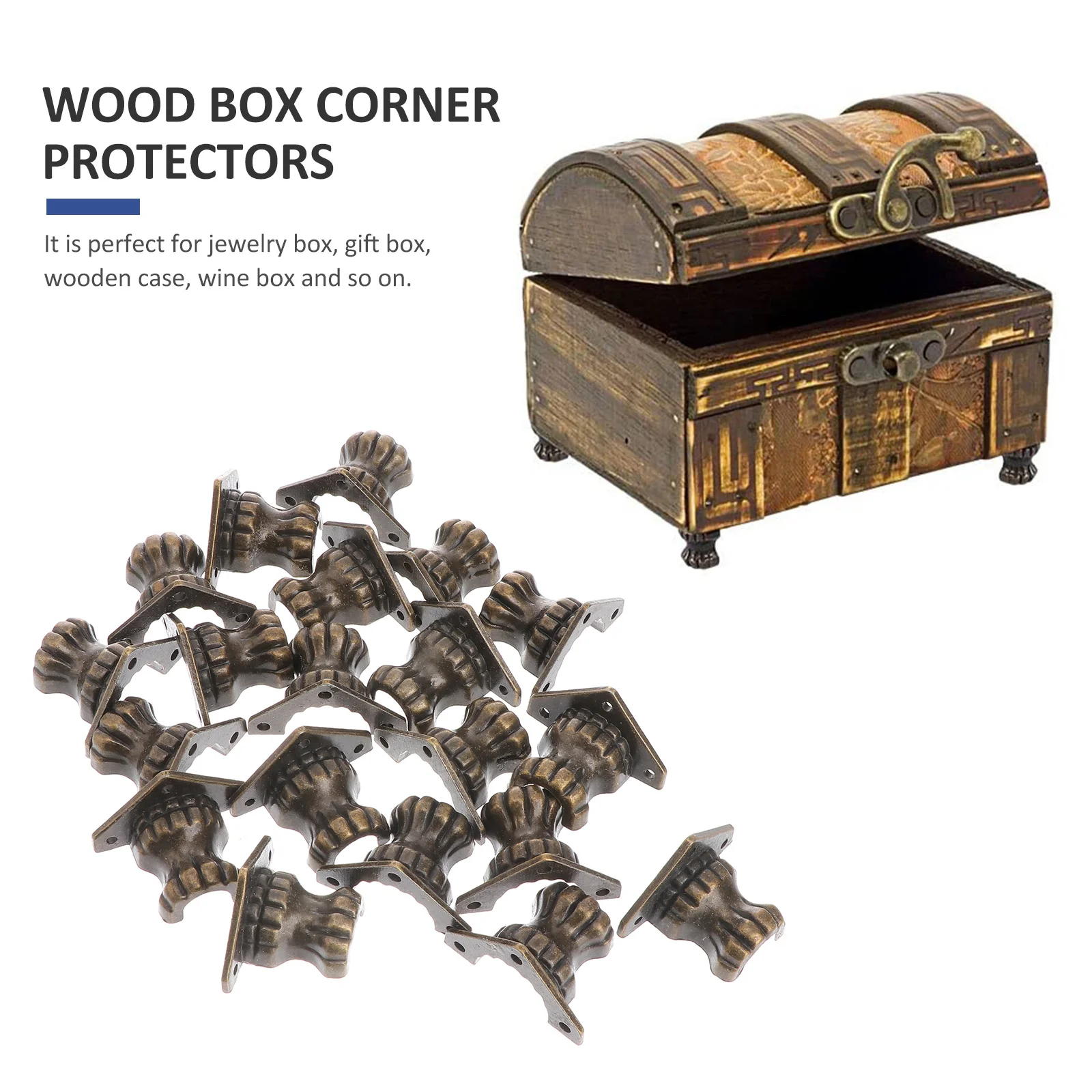 

20Pcs Alloy Base Feet Retro Zinc Craft Legs for Jewelry Box Wood Case Wine Box Decorative Corner Protectors Jewelry Case Legs
