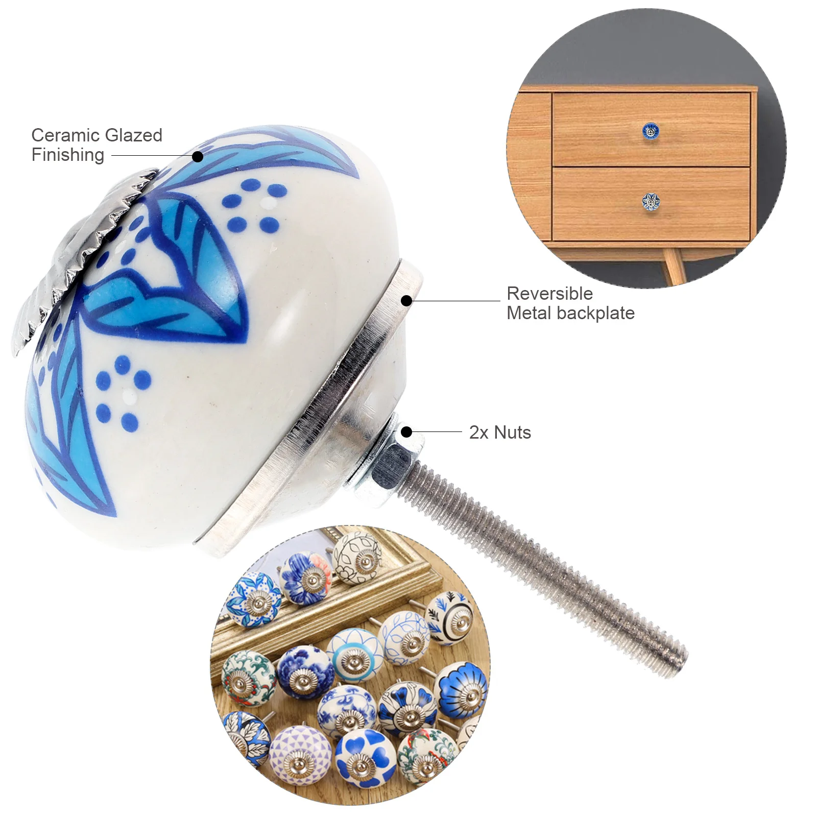 

8pcs Blue Series Ceramic Handle 8 Pack Printed Drawer Knob For Cabinet Wardrobe Furniture Door Replacement Hardware Pull