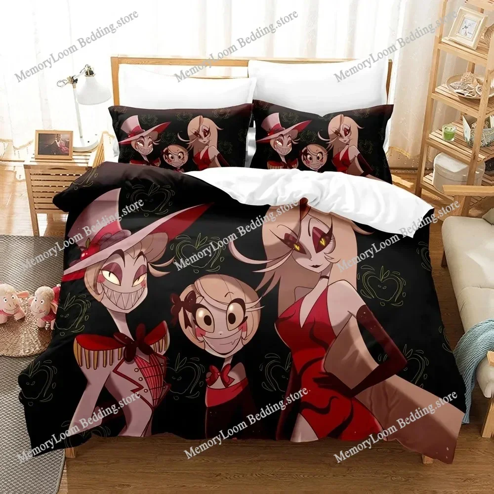 Hazbined Hotel Duvet Cover Set Cartoon Charlie Vaggie Alastor AD Quilt Cover Pillowcase Set Bedding Set Full Queen King Size