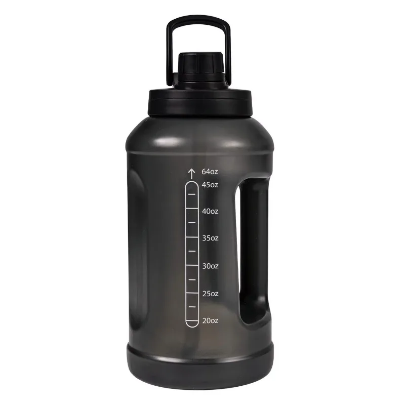 

64 Fluid Ounces Water Bottle, Translucent Black, with Straw/ Chug 2 in 1 Lid, Light Weight, Reusable, Plastic