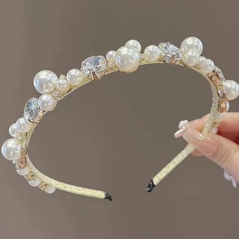 عصابة رأس جديدة من اللؤلؤ الفرنسي مرصعة بالألماس - طوق شعر كريستالي رائع، تشبه ممتاز وخرافية، مثالية لصور أعياد الميلاد. #6