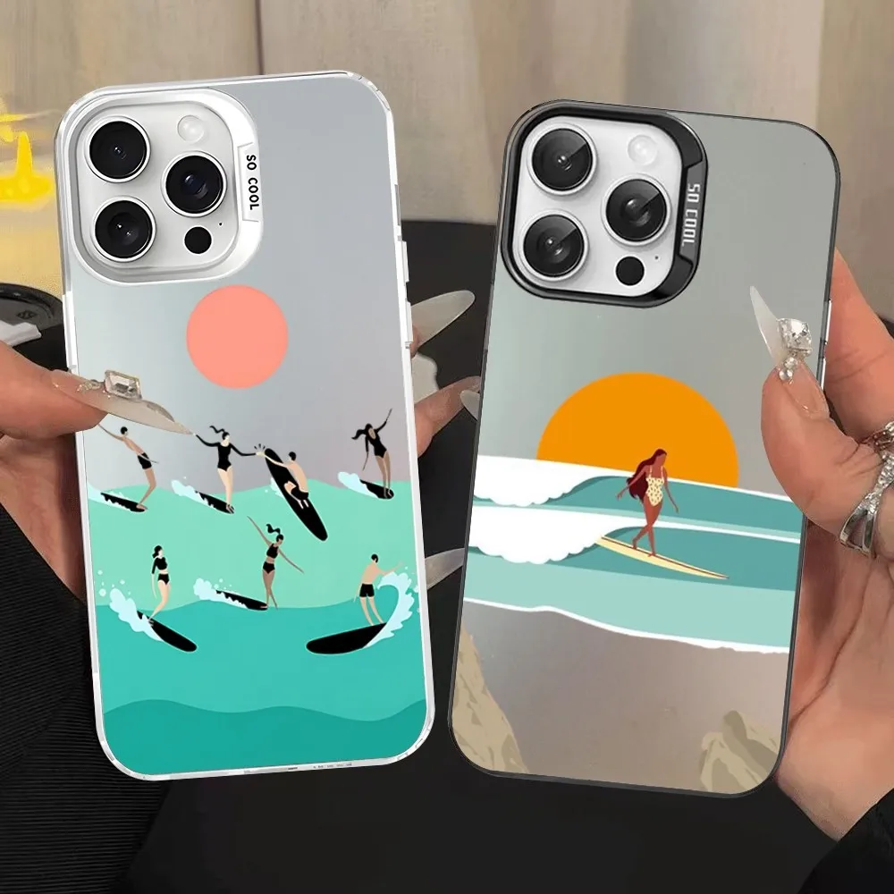 Beach Surf Girl Phone Case For IPhone 16 15 14 13 12 11 Pro Max X XR XSMAX 8 7 Plus Matte Shockproof Back Cover