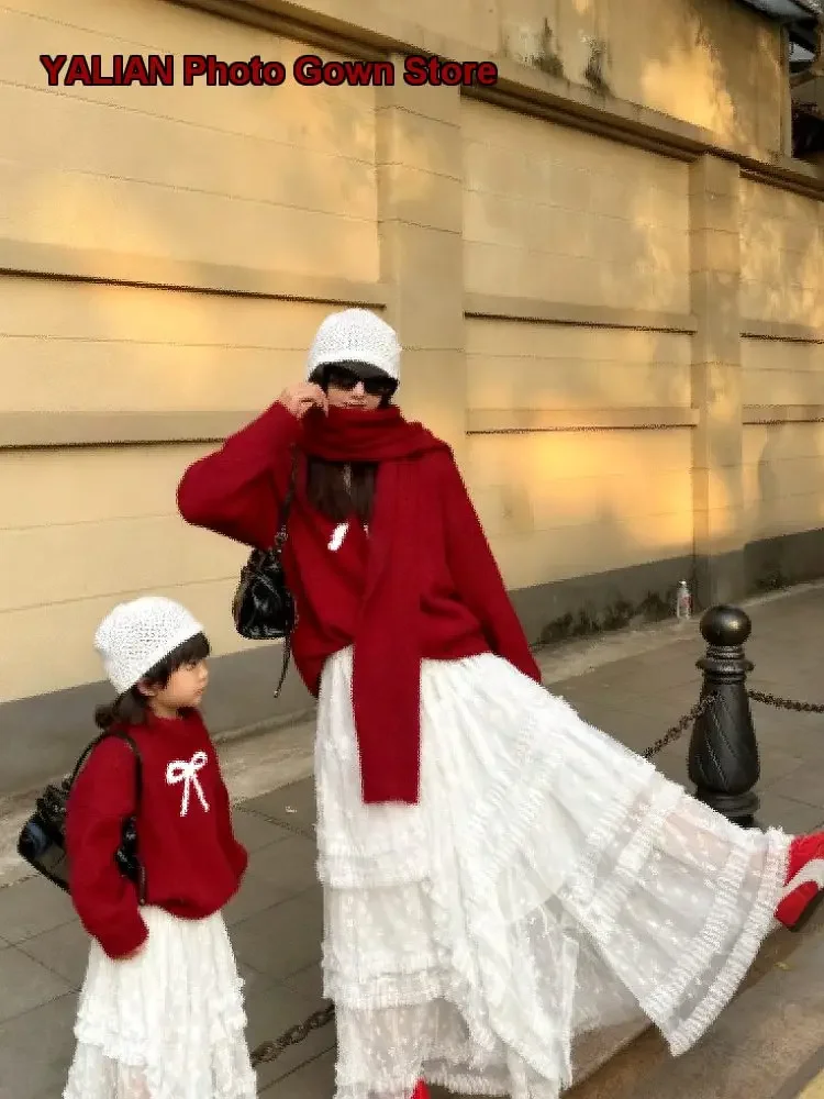 Parent-Child Knit Family Three-Piece Set Fall Winter Loose Mother Daughter Mother Son