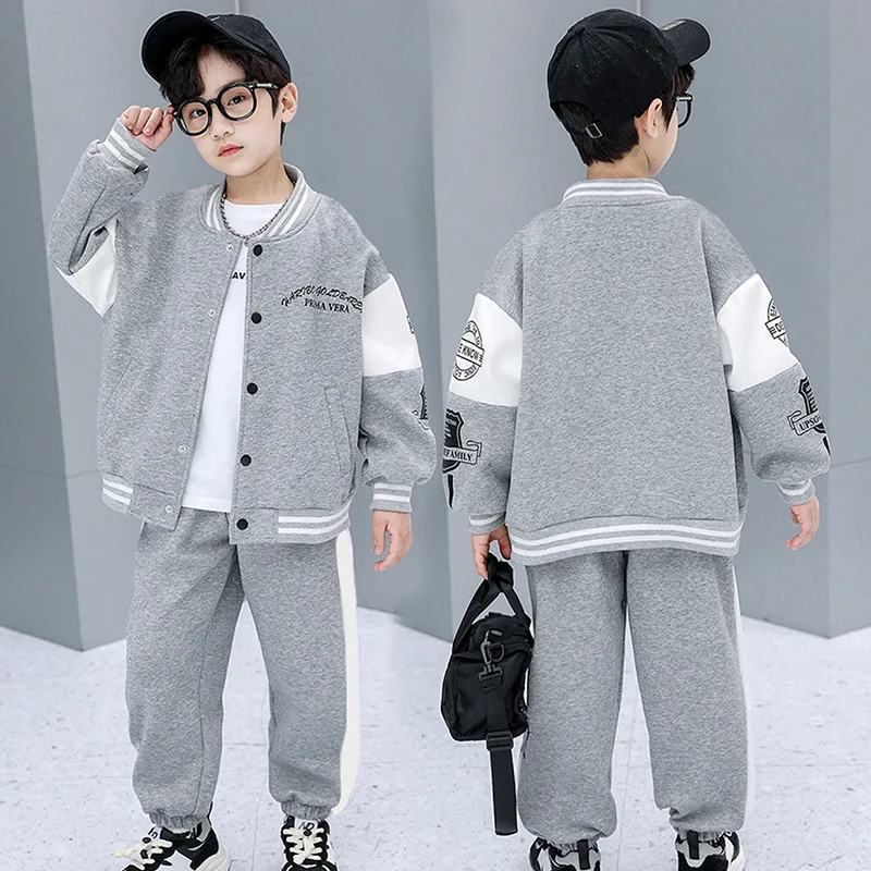 Spring Fall Boy Baseball Uniform Sets Kids Jacket Coat + Pants 2pcs Suit Hip Hop Children\'s Clothing Sports Tracksuits 4-14Year