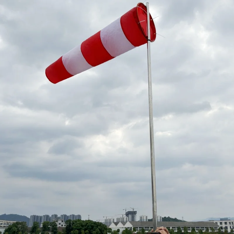 2.4m 3m Secure Airport Thickened Windsock Wind Vane Flags Weather Vane, Waterproof Reflective Wind Bag Warning Flag Red White