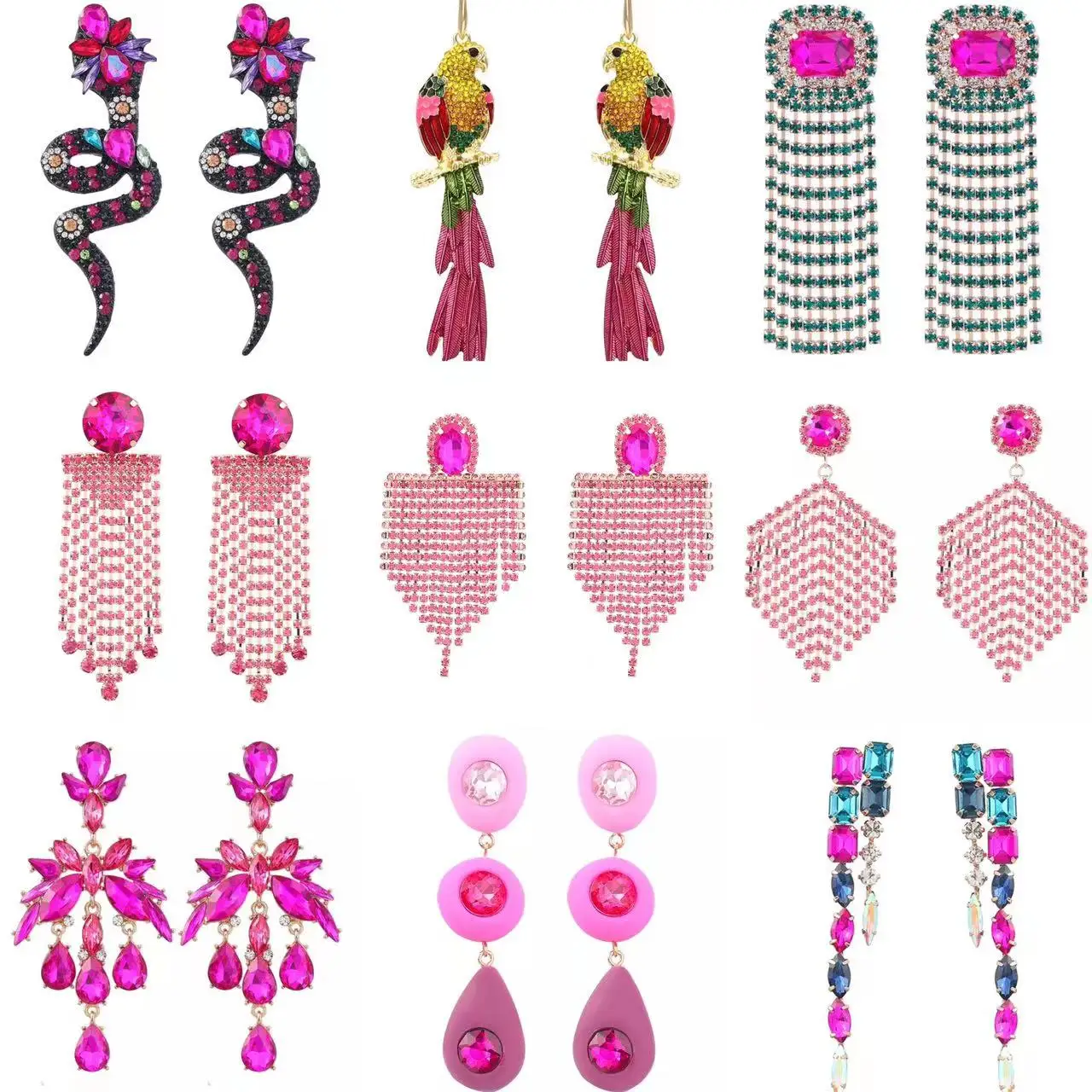 Personality Rhinestone Parrot Snack-shaped Earrings for Party Casual Jewelry Accessories