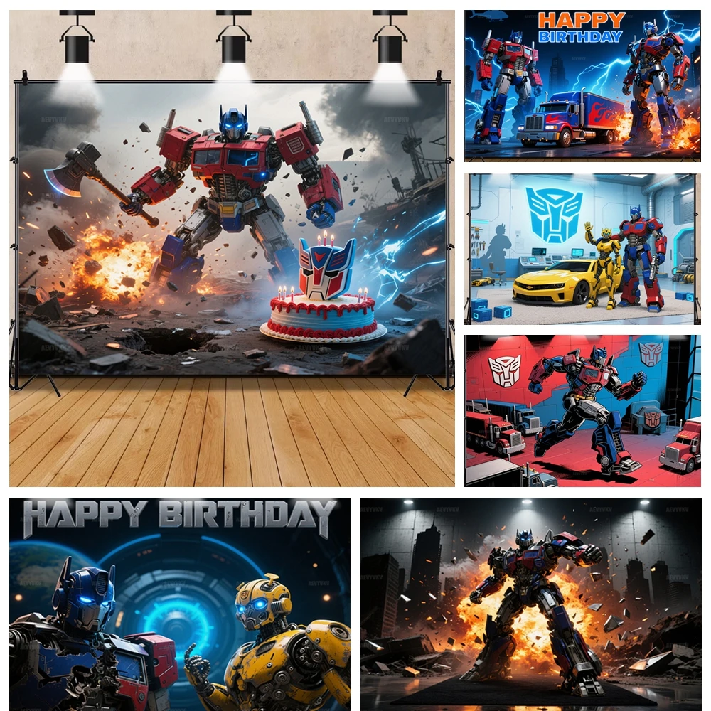 

Transformers Car Theme Children's Birthday Theme Background Kid's Birthday Party Room Decoration Photography Banner Custom Props