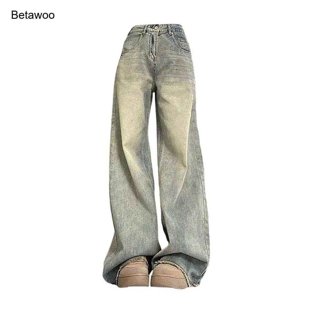 

Women Vintage Washed Wide Leg Jeans High Waist Baggy Denim Pants Loose Fit Trousers