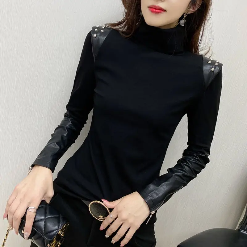 2023 Winter New Long Sleeved Half High Neck Underlay Shirt Fashionable and Foreign Style Solid Color Versatile Leisure Top