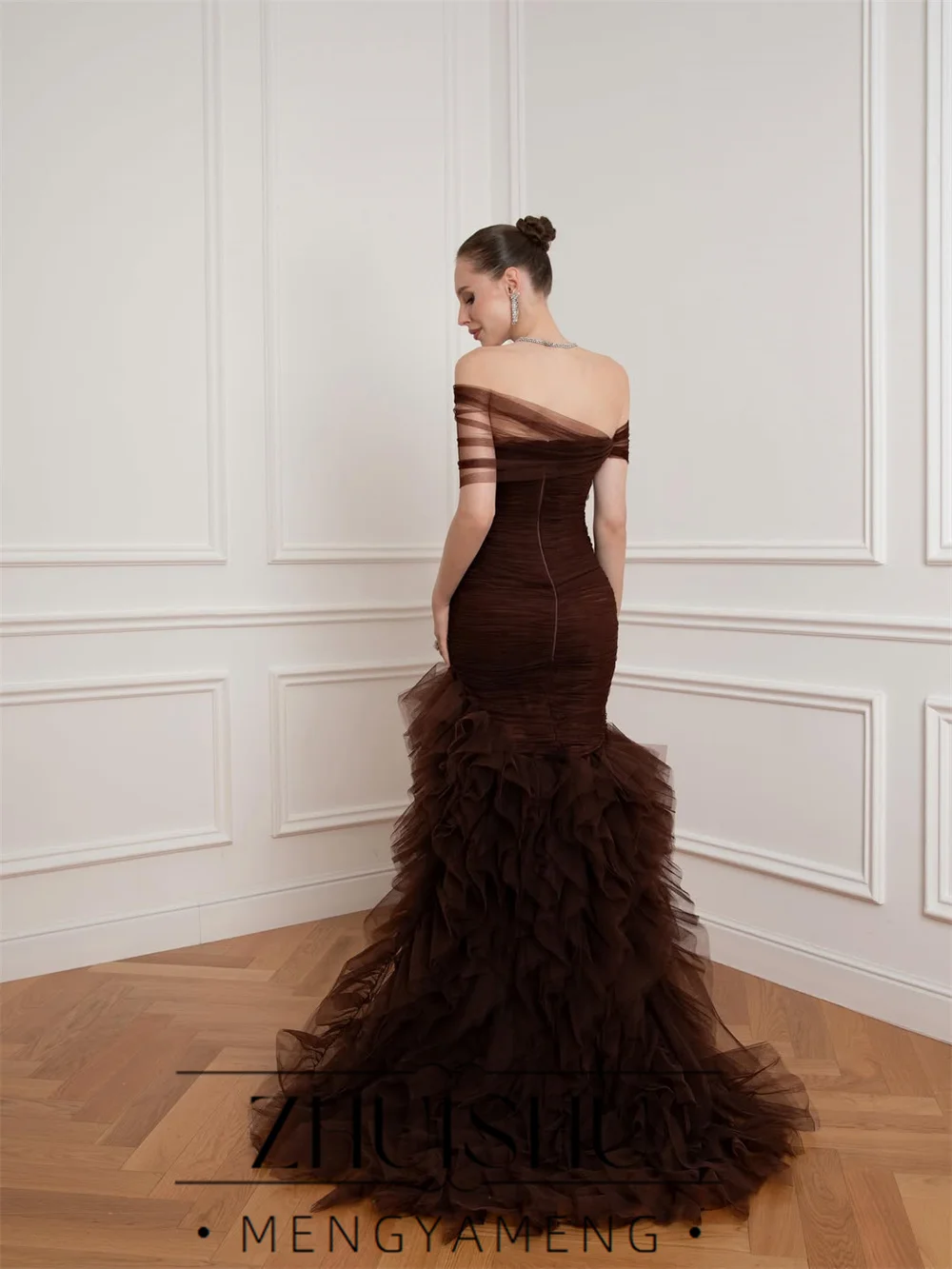 ZHUISHU Classic Pleat Mermaid Evening Dress Off The Shoulder Tiered Strapless Evening Party Dress Customized Vestido De Festa