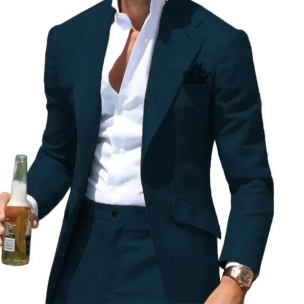 Men\'s Suits Casual Coat Summer Beach 2 Piece Blazer and Pant Set Notched Lapel Slim Fit Tuxedo Set Wedding Dress Business Party