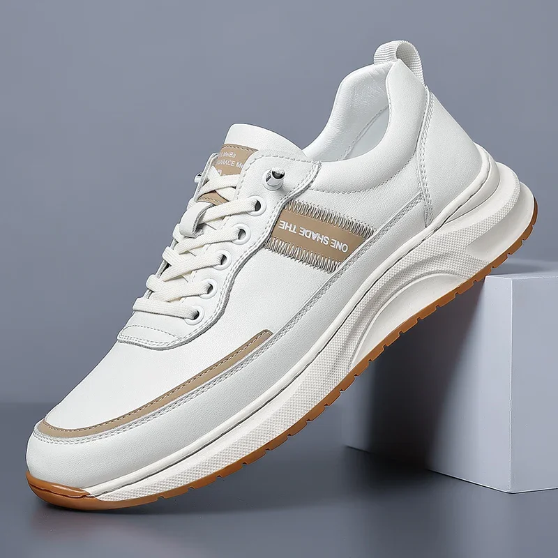 

Outdoor Fashion Casual Black White Sneakers Summer Shoes Man Lace-up Genuine Leather Flat Shoes Men Men's Luxury Brand Shoes