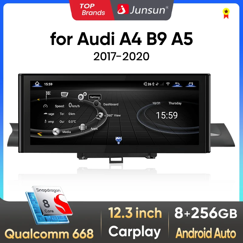 Junsun Qualcomm Snapdragon 668 Wireless CarPlay Android Auto Autoradio für Audi A4 B5 B9 A5 2017–2020 Intelligentes System Stereo