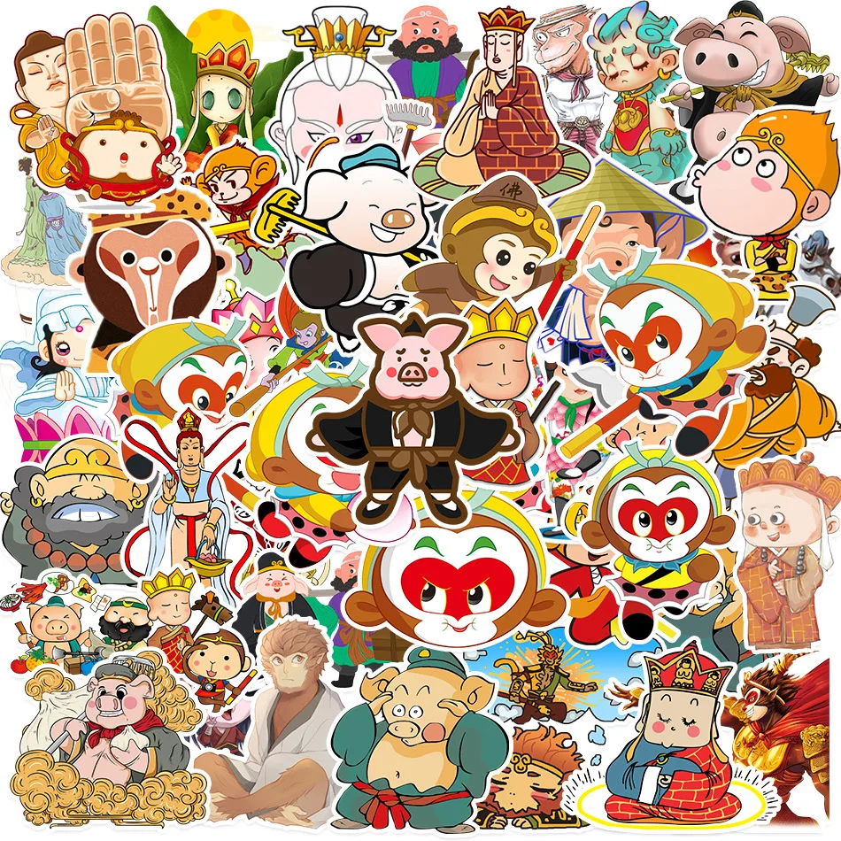 10/50pcs Cute Q Version Cartoon Journey To The West Stickers Sun Wukong Zhu Bajie Computer Phone Waterproof Decorative Stickers