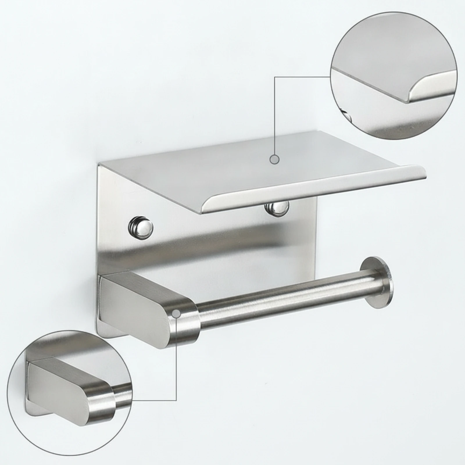 Bathroom Tissue Holder with Phone Shelf Modern Bathroom Tissue Holder with Shelf Hardware Compact Sleek for Bathroom, Restroom