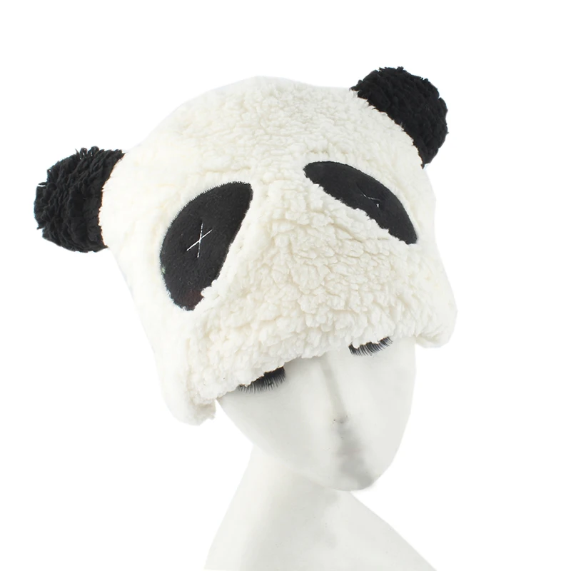 

Cartoon Panda Cute Hat Lamb Wool Skullies Beanies For Women Bonnet Faux Fur Funny Hat Winter Caps For Men