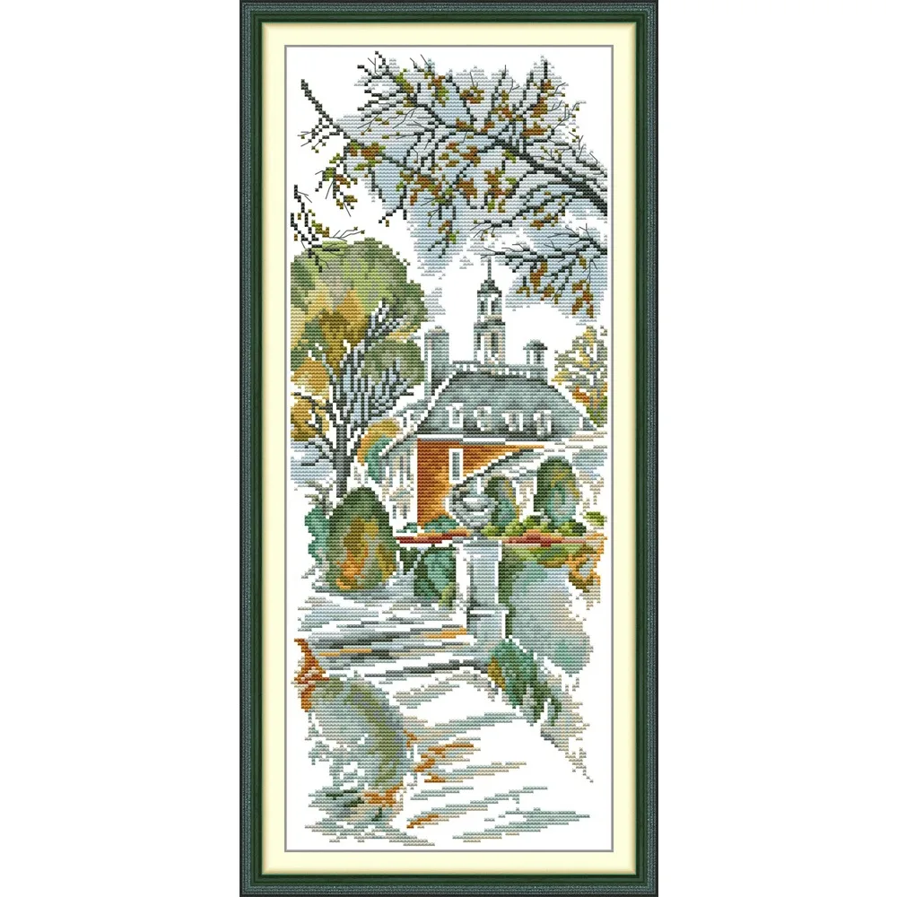 Kit de broderie pré-imprimé Joy Sunday News, tissu Aida estampé avec fils DMC, kit de broderie - Paysages en aquarelle